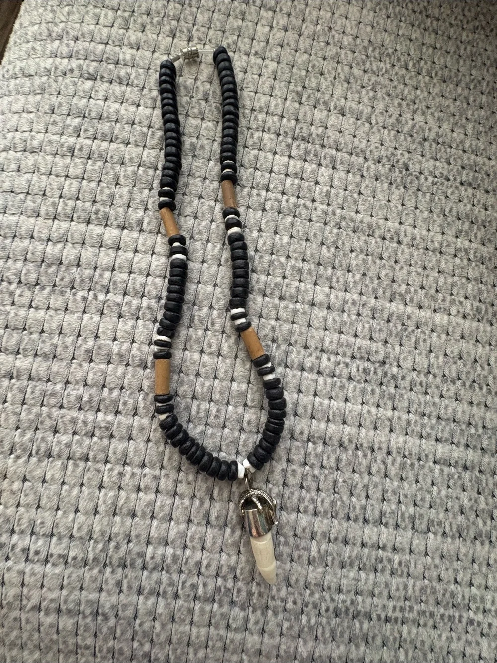 Black and Tan Beaded Men’s Necklace with sharks tooth